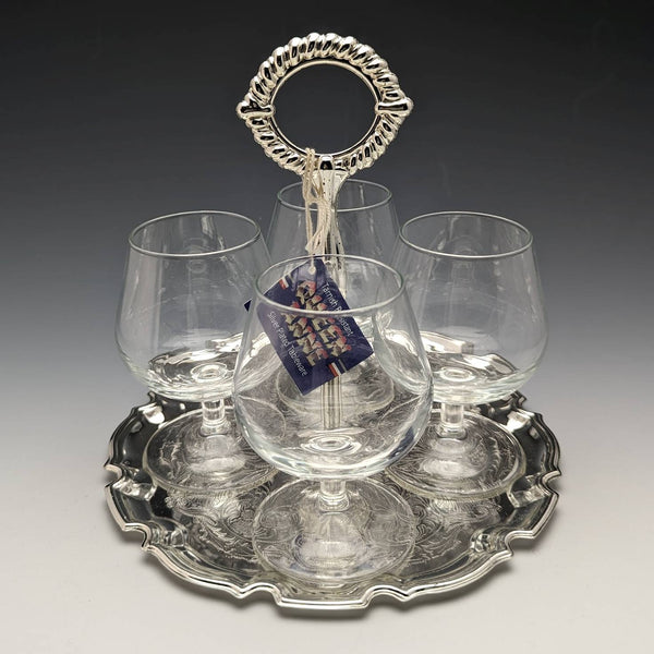 英国ヴィンテージ シルバープレート&グラス ドリンクサーバセット Queen Anne